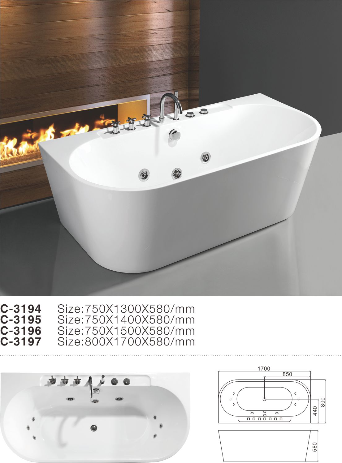 product-746-1011 C-3194-2017 New Arrival Oval Inner Free Standing Acrylic Whirlpool Massage Bathroom Bath Tub-1.jpg