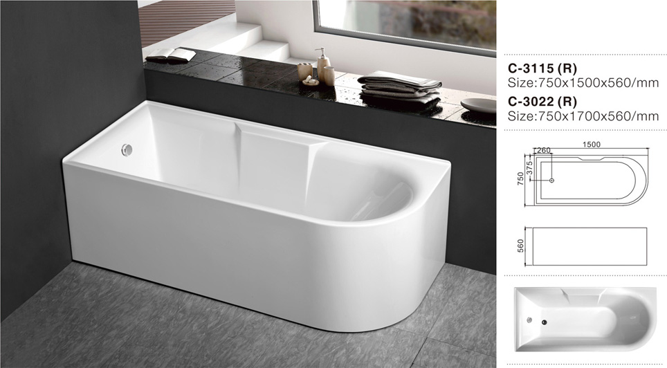 (1) MEC3115(R)-- Perfect R-Shape Acrylic Stand Alone Bathtub for Corner Installation.jpg